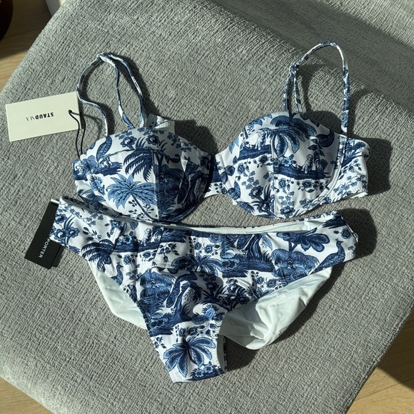 STAUD Sea Blue and White Tropical Bikini Set - Picture 3 of 9